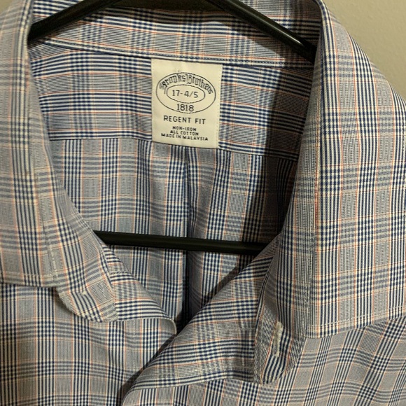 Brooks Brothers Regent Fit Men’s Button Down Shirt Blue Plaid 17-4/5 - Picture 5 of 6